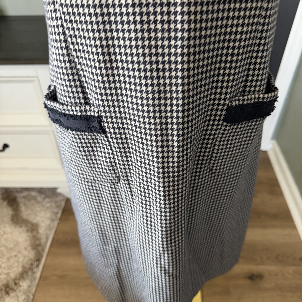 Talbots Houndstooth Sheath Dress Size 6 Navy Trim Pockets - Picture 4 of 13